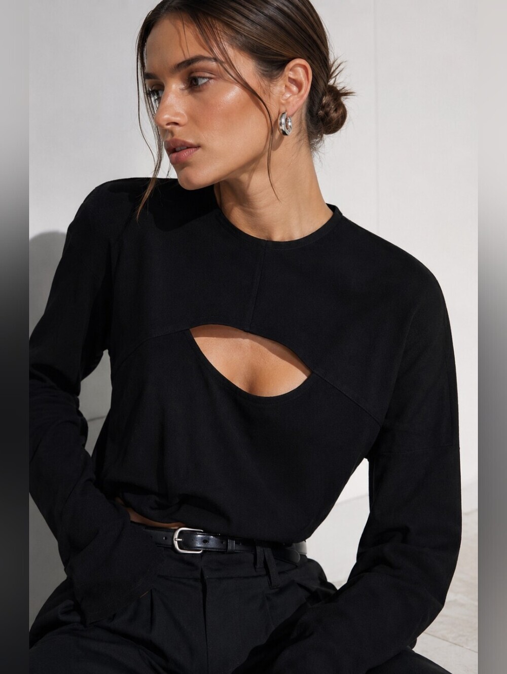 ZARA Black Cut-Out Long Sleeve Blouse – Size S